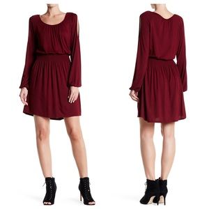 Bobeau Maroon Cold Shoulder Long Sleeve Dress
